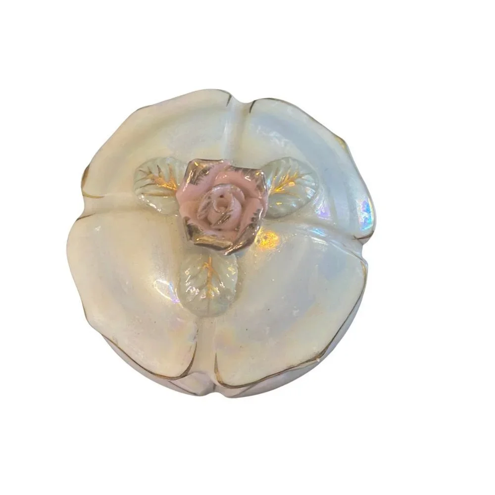 VINTAGE OPALESCENT PORCELAIN TRINKET BOX - Picture 2 of 8